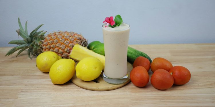 a cup of tea with fruit