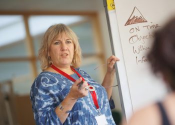 a person writing on a whiteboard